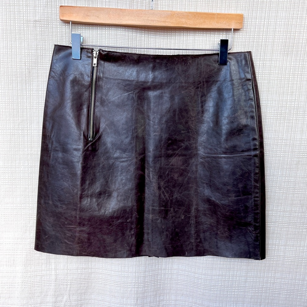 Vintage Y2k Levi's Buzz 18 Leather Miniskirt Brown Distressed Raw Edge 90s